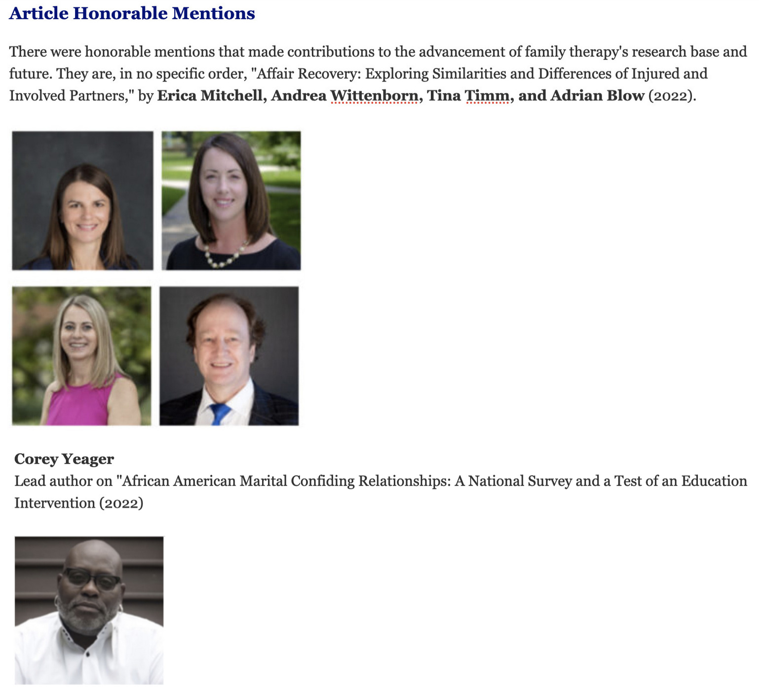 Journal of Marital and Family Therapy Award Winners Family Therapy